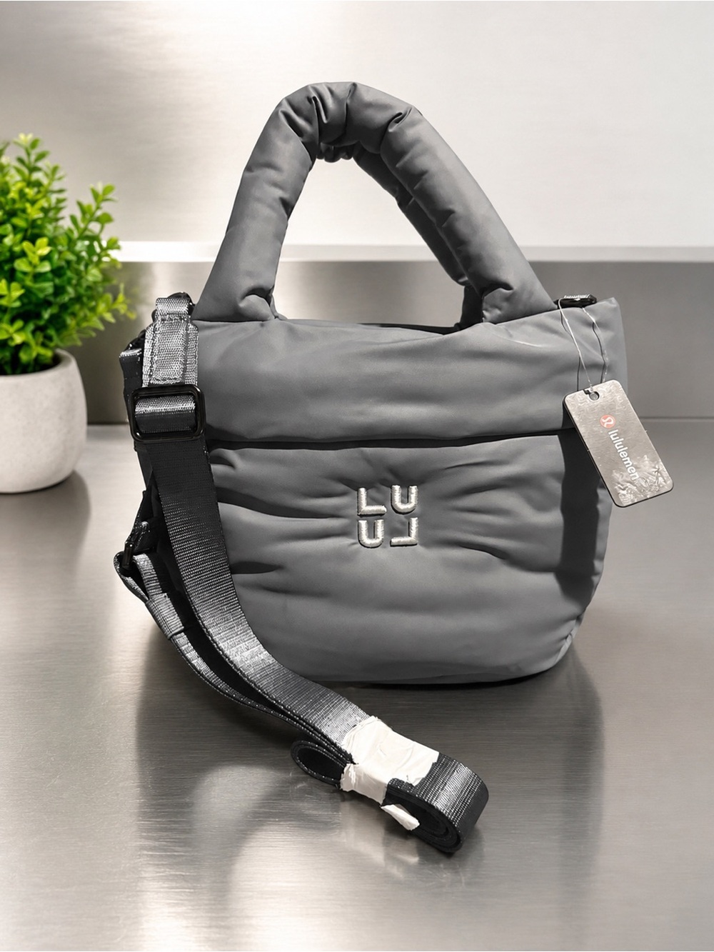 Lululemon Quilted Puffer Crossbody Tote Bag Gray New With Tags